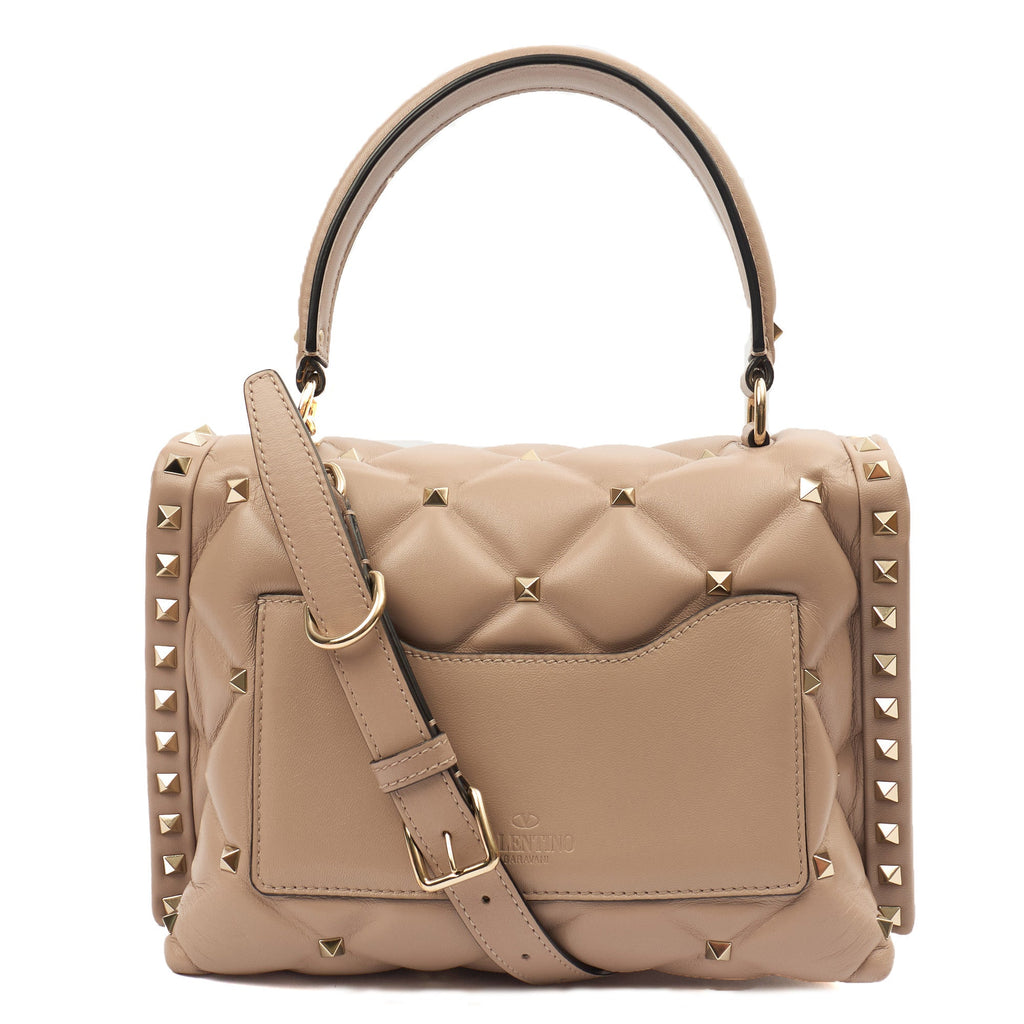 Valentino Top Handle CandyStud Top Handle in Pink, Calfskin — Top View