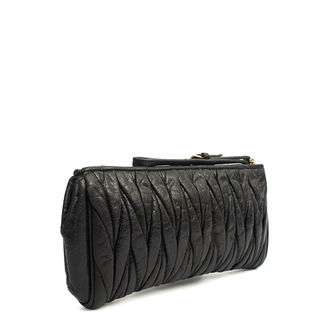 Miu Miu Clutch Matelasse Clutch in Black, Exotic Effect Leather — Back View