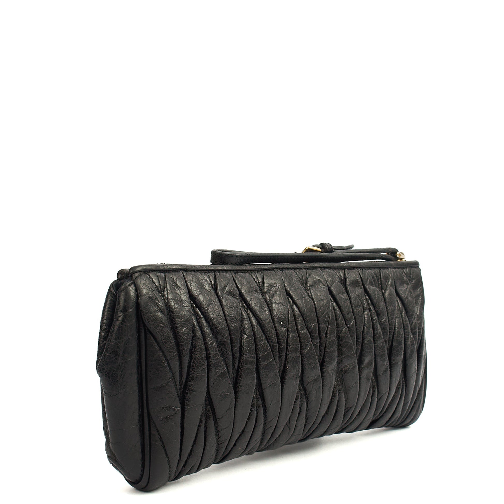 Miu Miu Clutch Matelasse Clutch in Black, Exotic Effect Leather — Back View