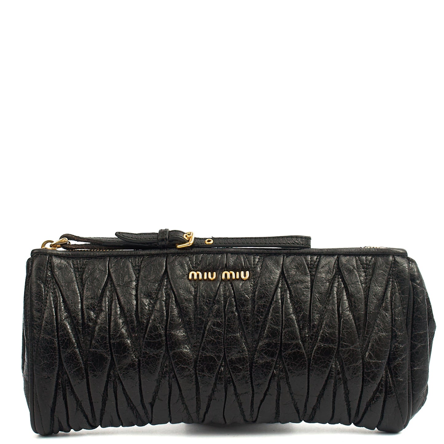 Miu Miu Clutch Matelasse Clutch in Black, Exotic Effect Leather — Front View