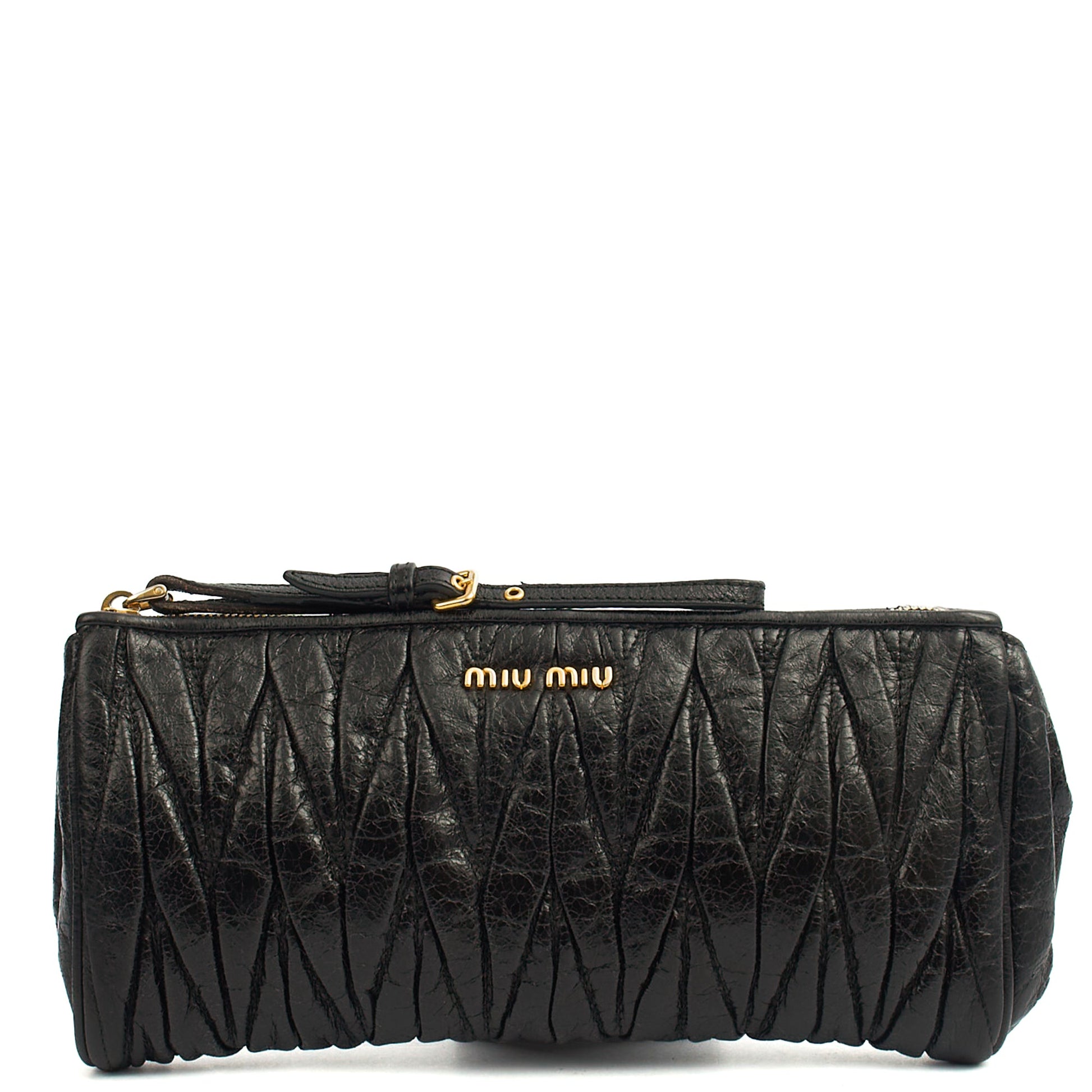 Miu Miu Clutch Matelasse Clutch in Black, Exotic Effect Leather — Front View