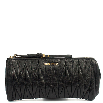 Miu Miu Clutch Matelasse Clutch in Black, Exotic Effect Leather — Front View