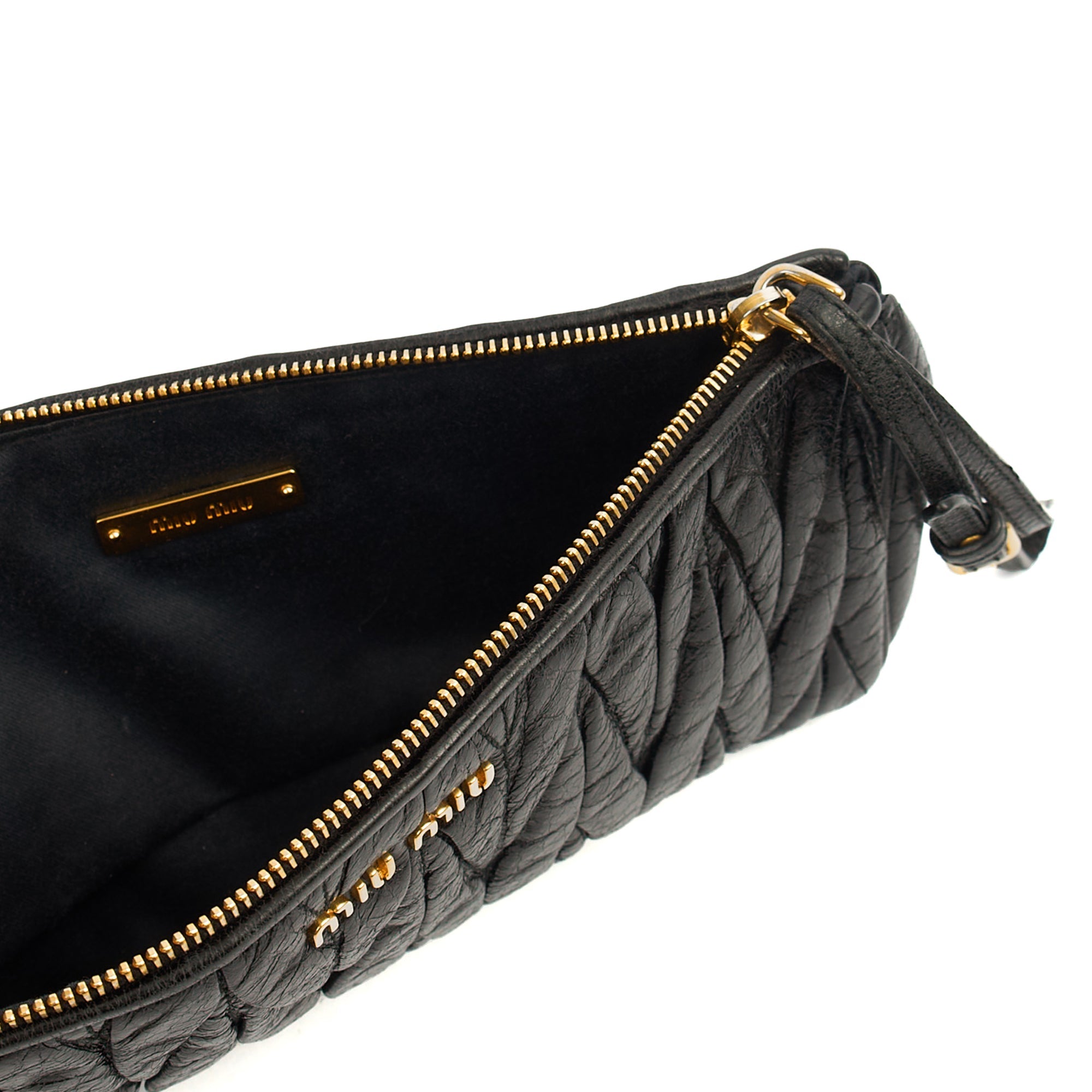 Miu Miu Clutch Matelasse Clutch in Black, Exotic Effect Leather — Lifestyle View