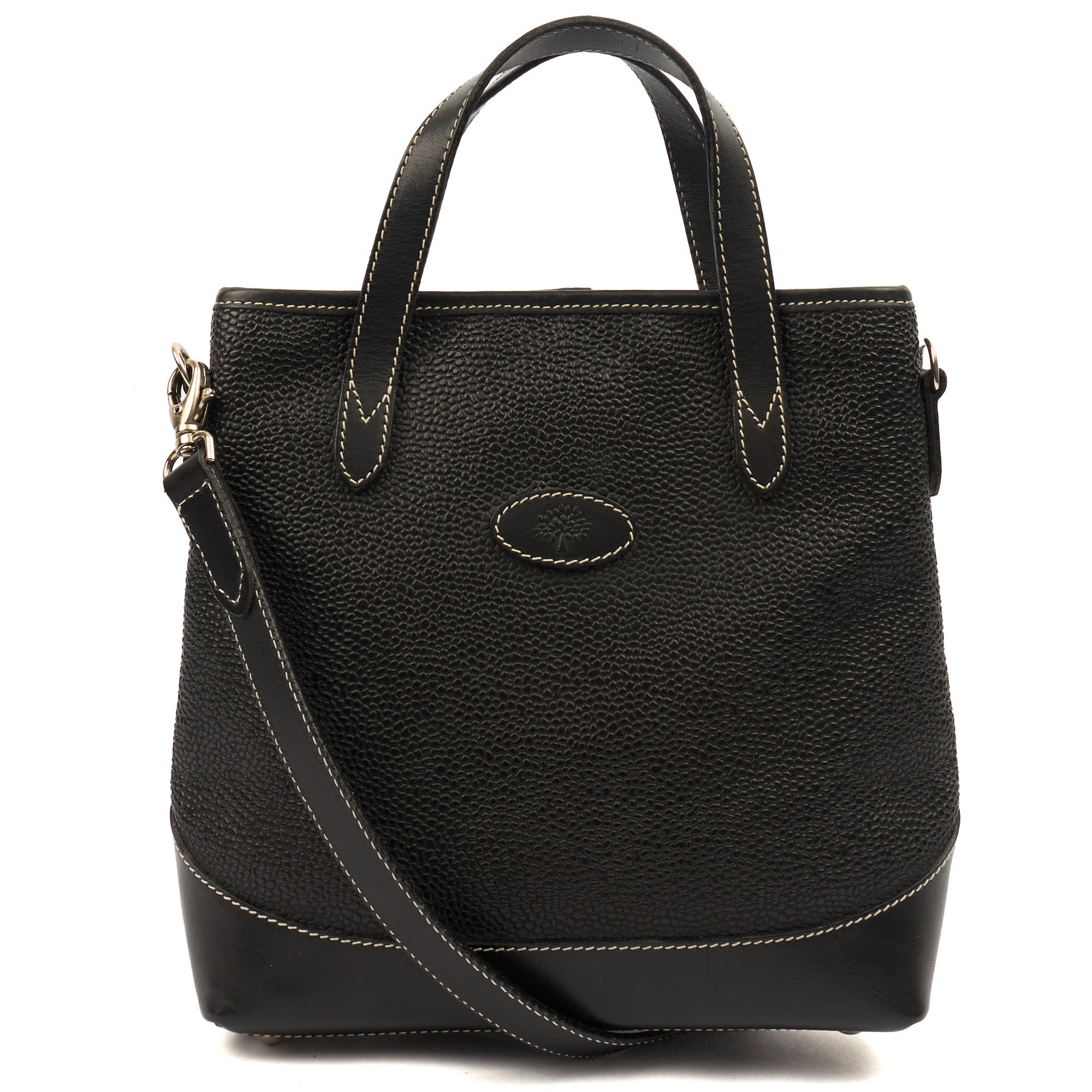 Mulberry Tote Vintage Tote  in Black, Scotchgrain — Front View