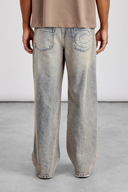 Cernucci Baggy Applique Jean - Antique Wash — 28" — Top View