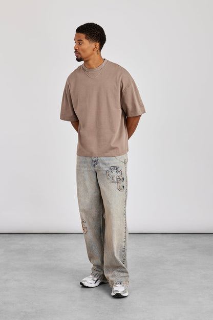 Cernucci Baggy Applique Jean - Antique Wash — 28" — Side View