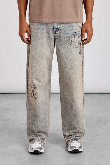 Cernucci Baggy Applique Jean - Antique Wash — 28" — Back View