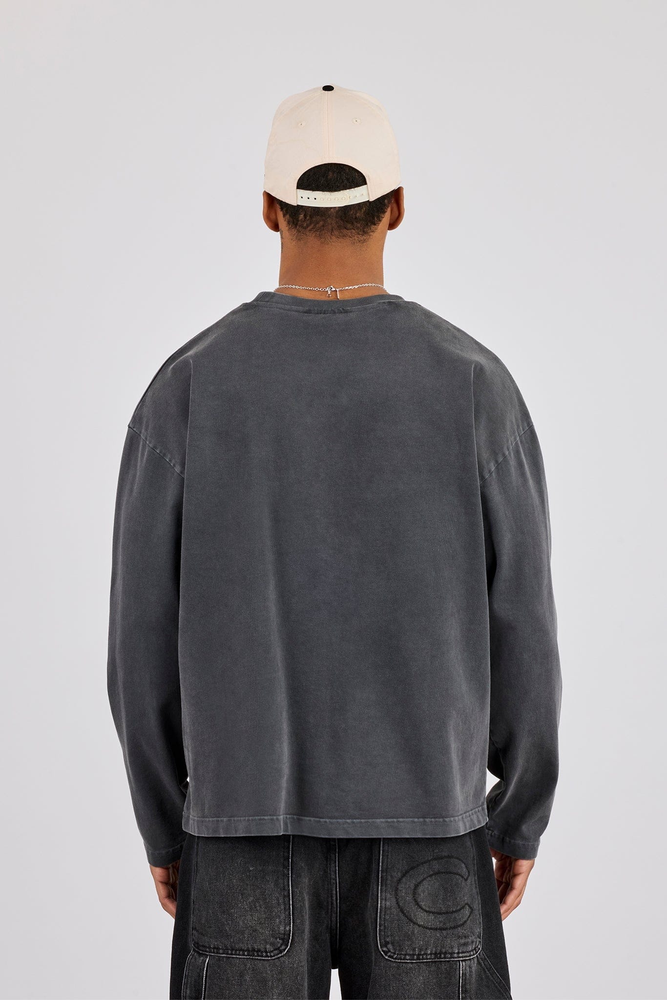 Cernucci Washed Long Sleeve T-Shirt - Charcoal — S — Back View