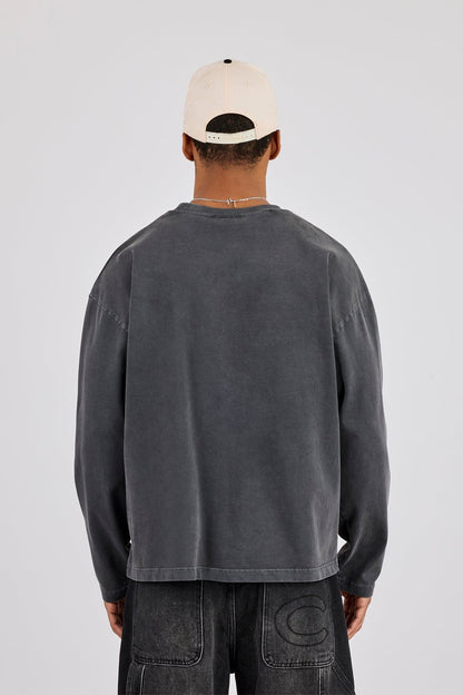 Cernucci Washed Long Sleeve T-Shirt - Charcoal — S — Back View
