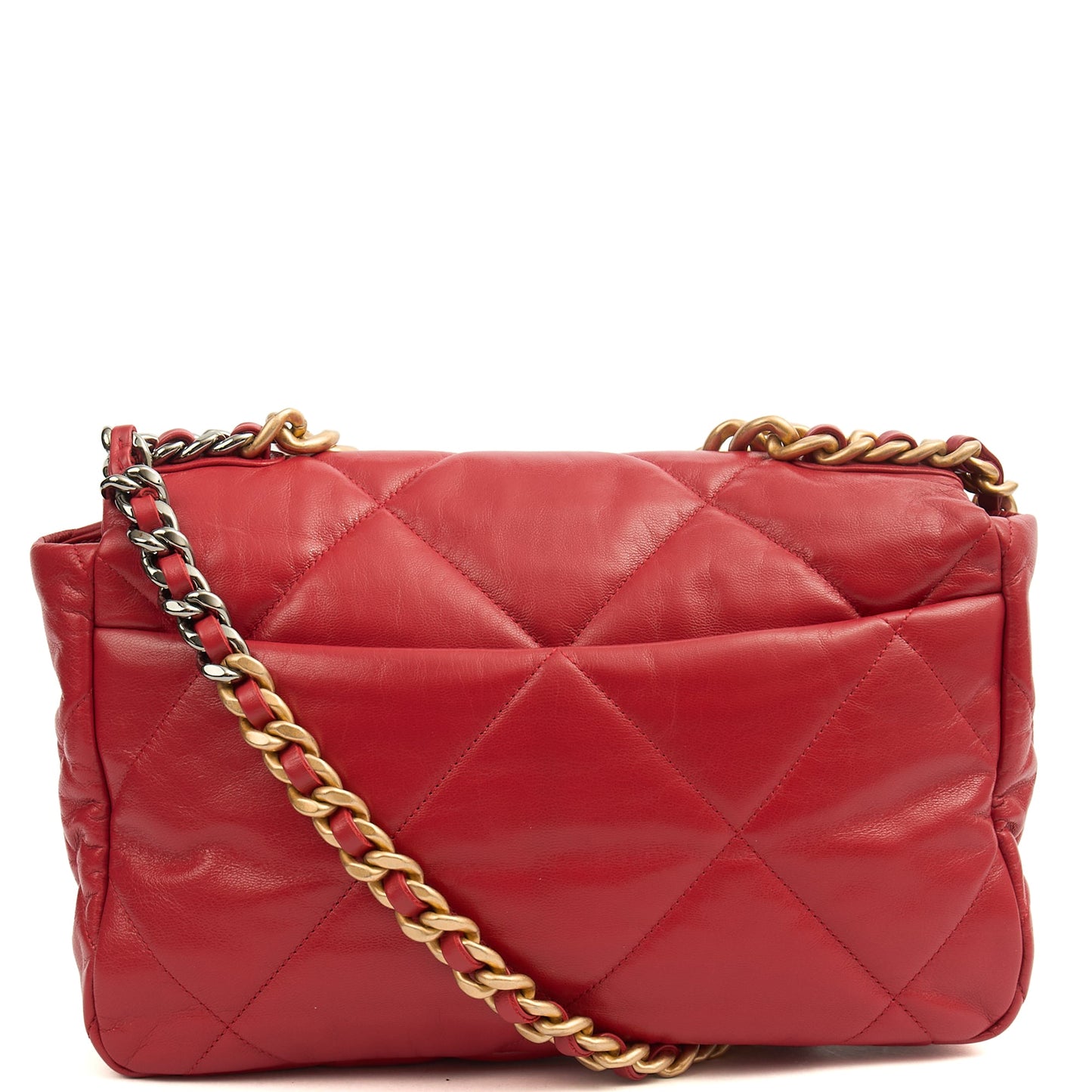 Chanel Shoulder Bag Chanel 19 in Red, Calfskin Leather — Back View
