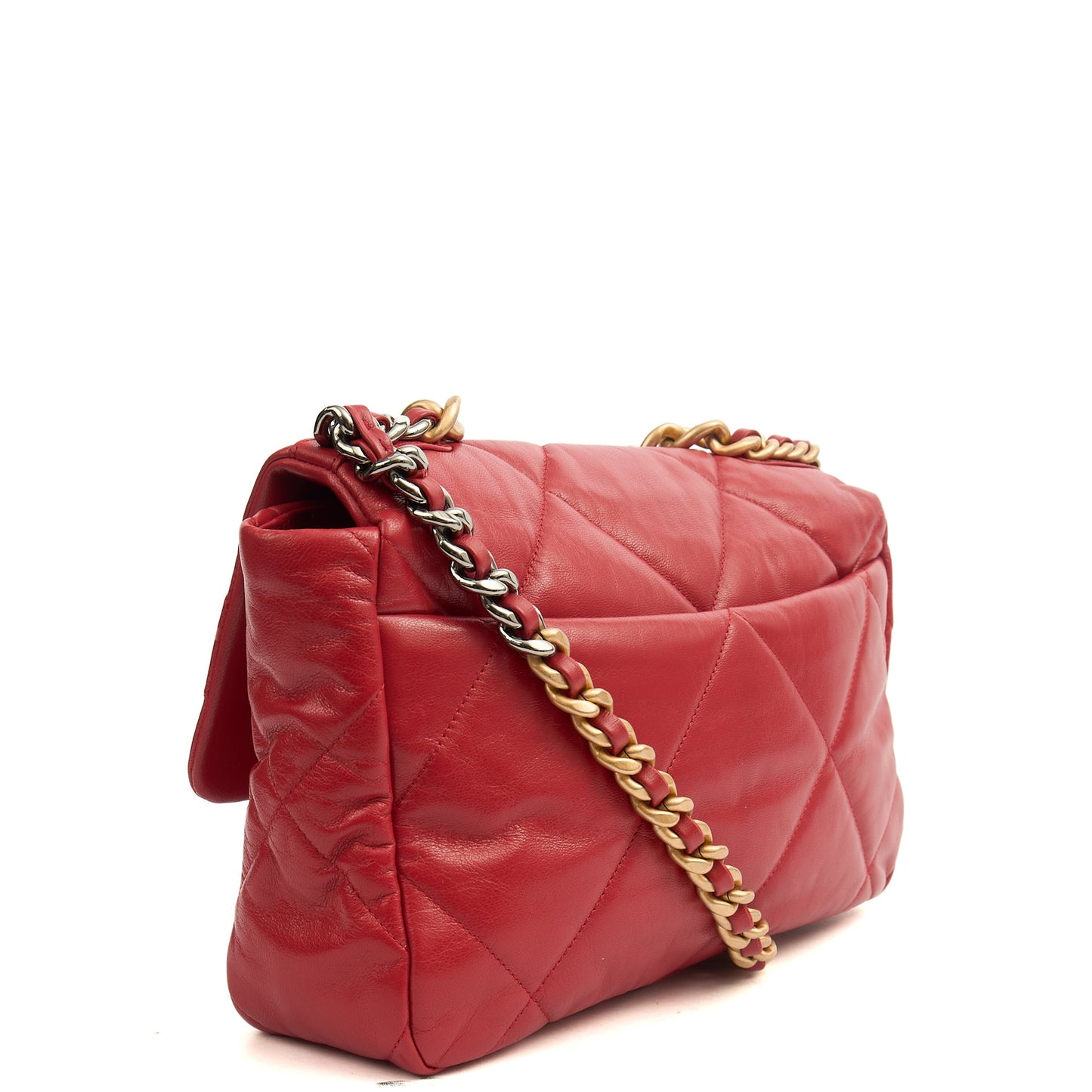 Chanel Shoulder Bag Chanel 19 in Red, Calfskin Leather — Side View