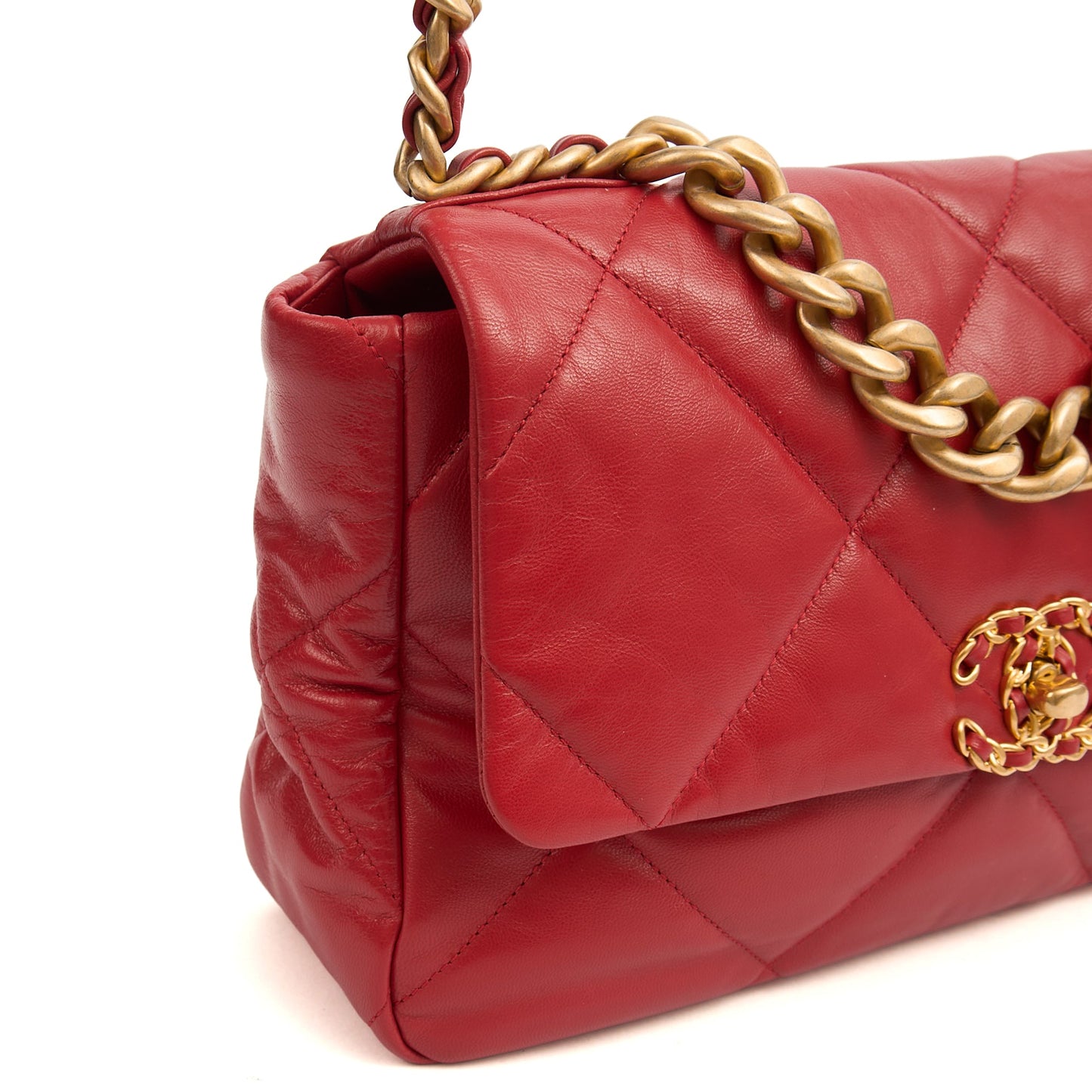 Chanel Shoulder Bag Chanel 19 in Red, Calfskin Leather — Detail View