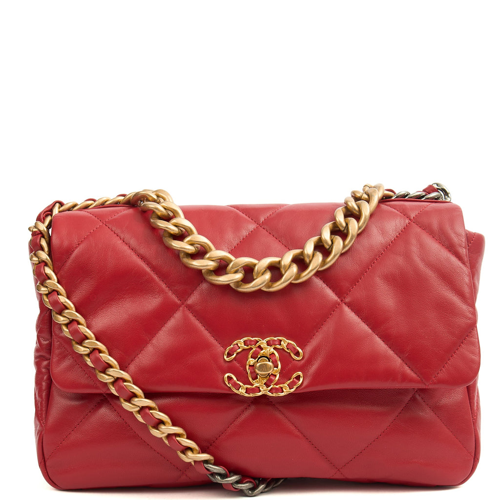 Chanel Shoulder Bag Chanel 19 in Red, Calfskin Leather — Front View