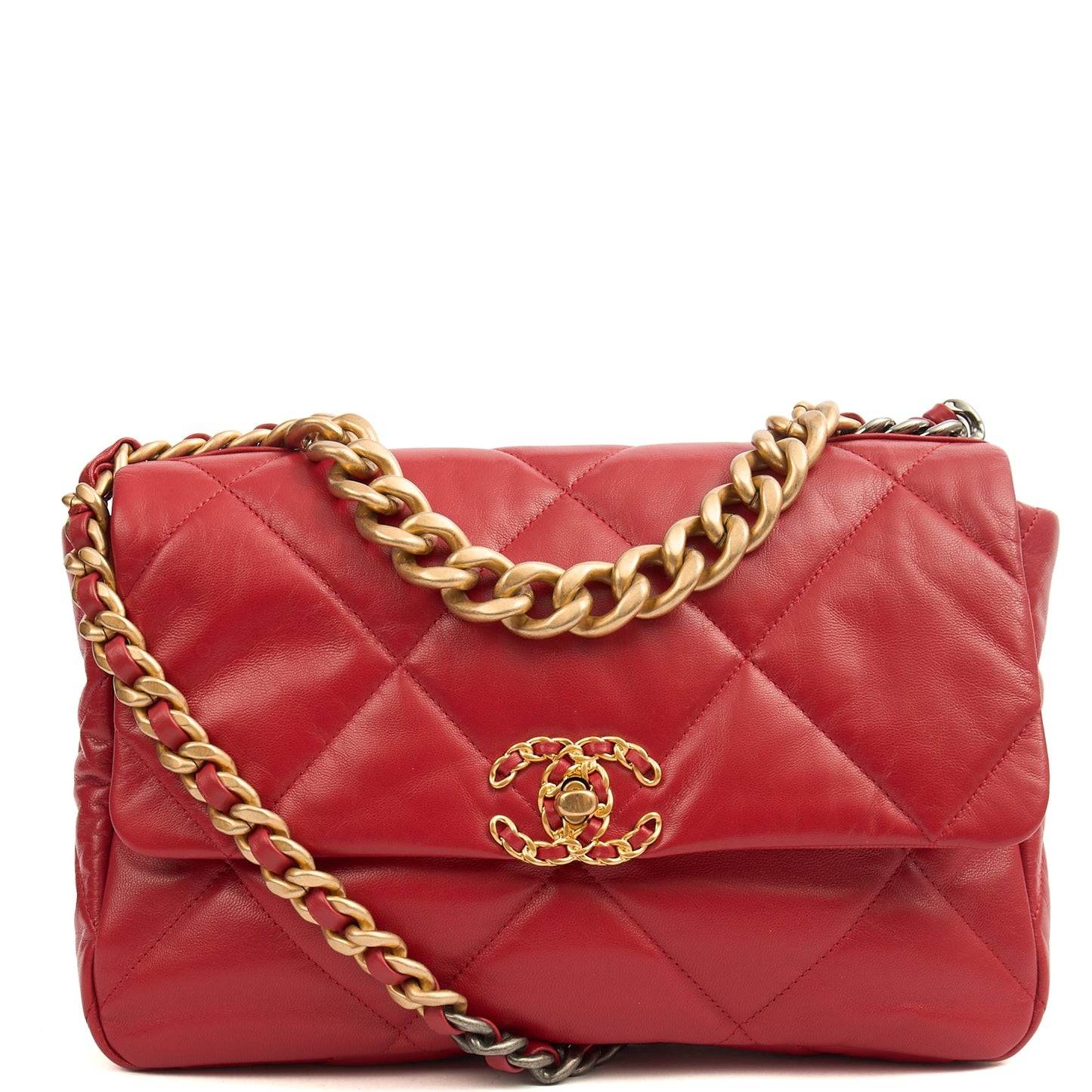 Chanel Shoulder Bag Chanel 19 in Red, Calfskin Leather — Front View