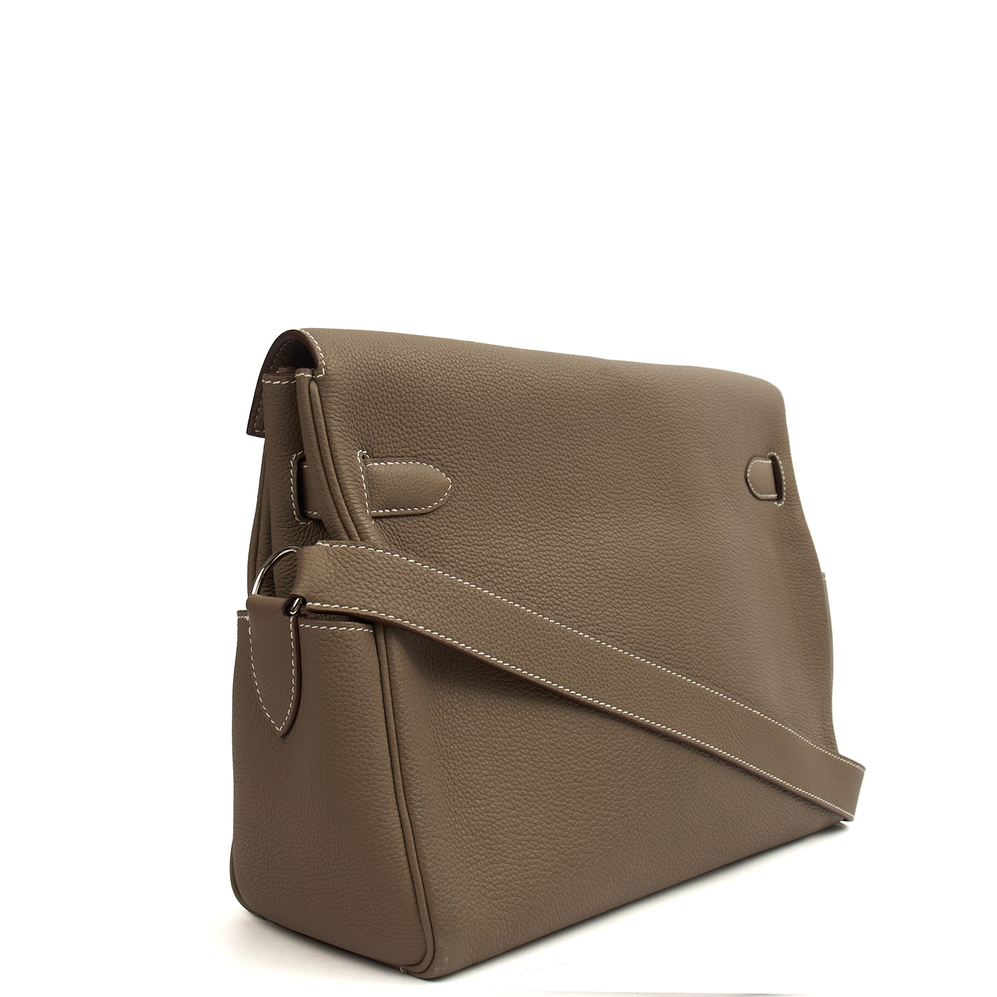 Hermes Kelly Messenger in Etoupe, Togo Leather — Back View