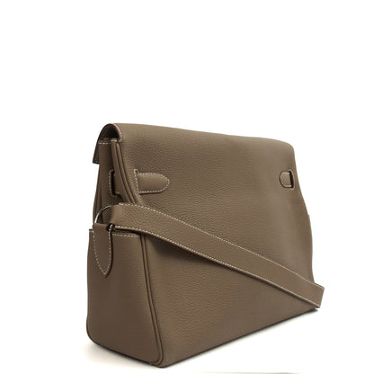 Hermes Kelly Messenger in Etoupe, Togo Leather — Back View