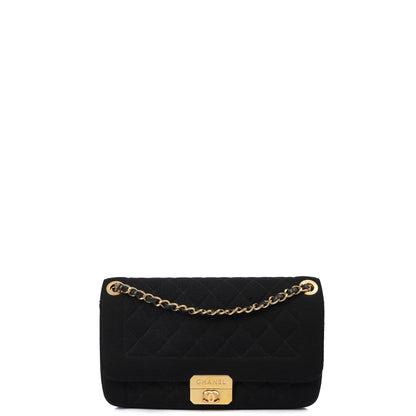 Chanel Shoulder Bag Flap Bag in Black, Fabric — Front View