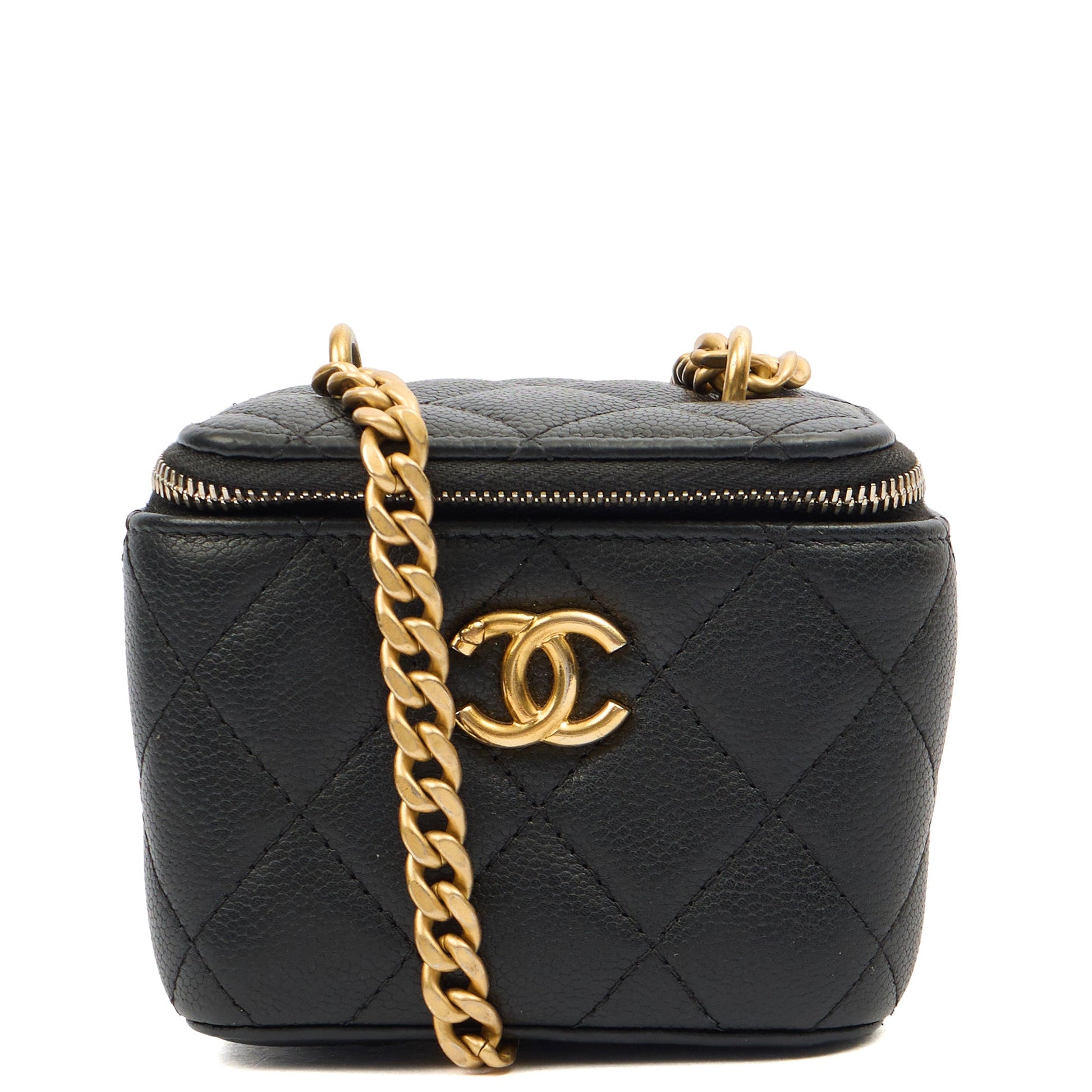 Chanel Cross Body Vanity Case - Mini in Black, Caviar Leather — Front View