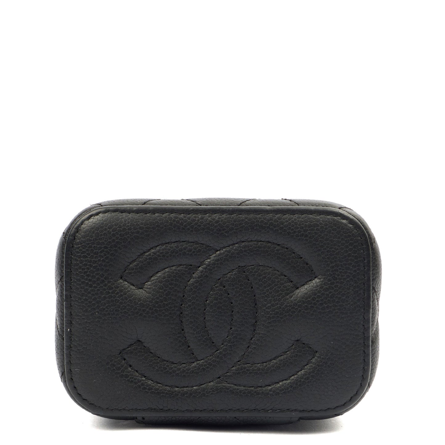 Chanel Cross Body Vanity Case - Mini in Black, Caviar Leather — Detail View