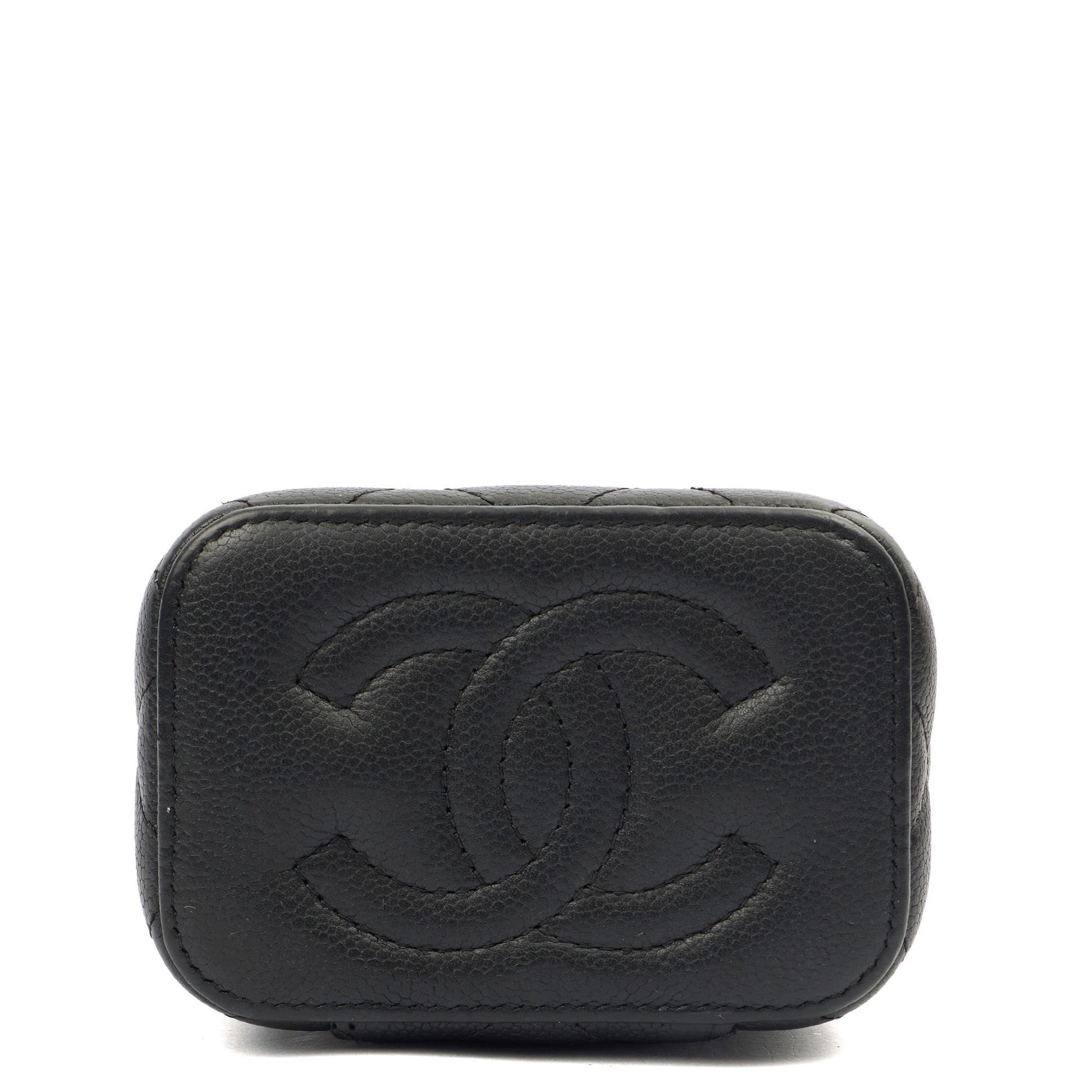 Chanel Cross Body Vanity Case - Mini in Black, Caviar Leather — Detail View