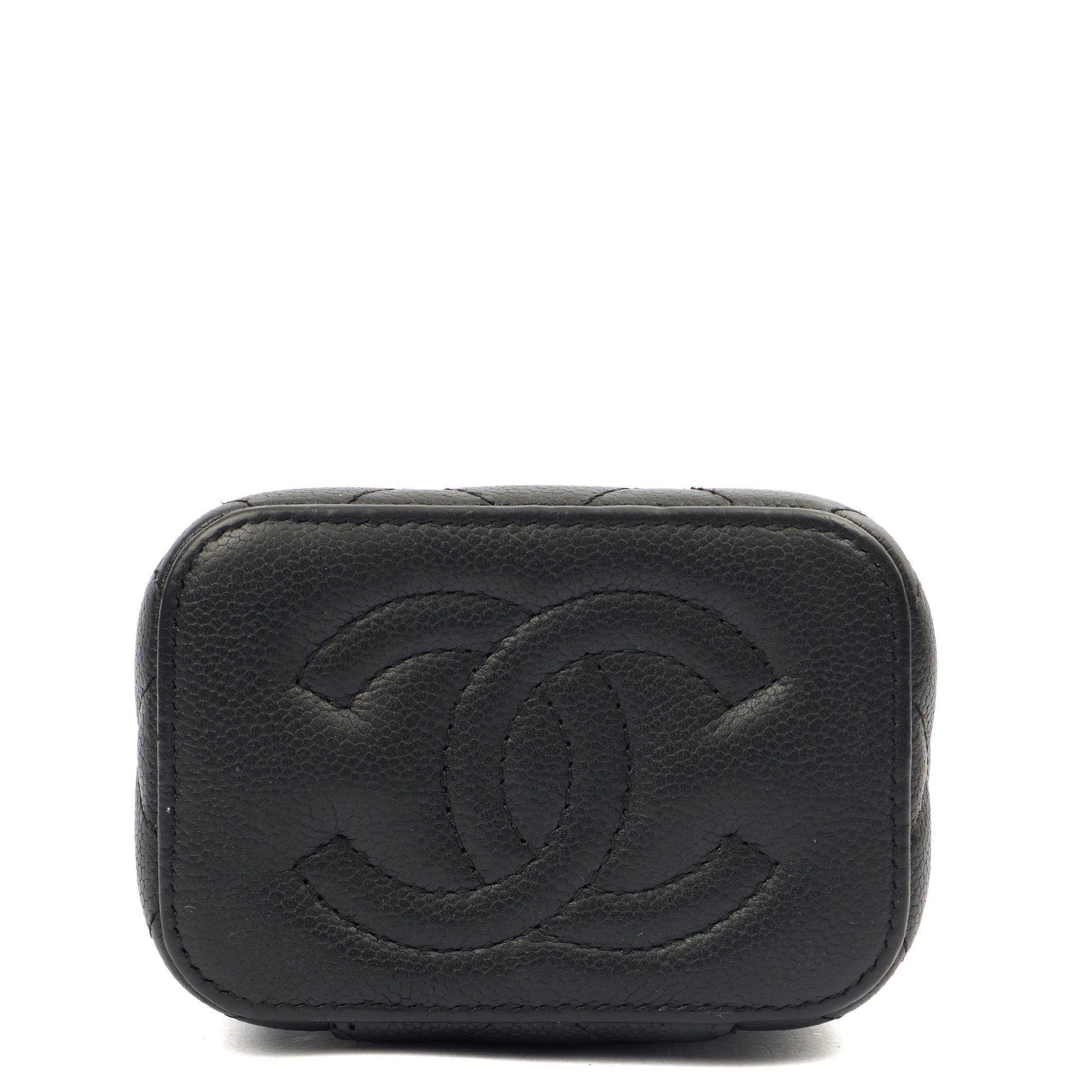 Chanel Cross Body Vanity Case - Mini in Black, Caviar Leather — Detail View