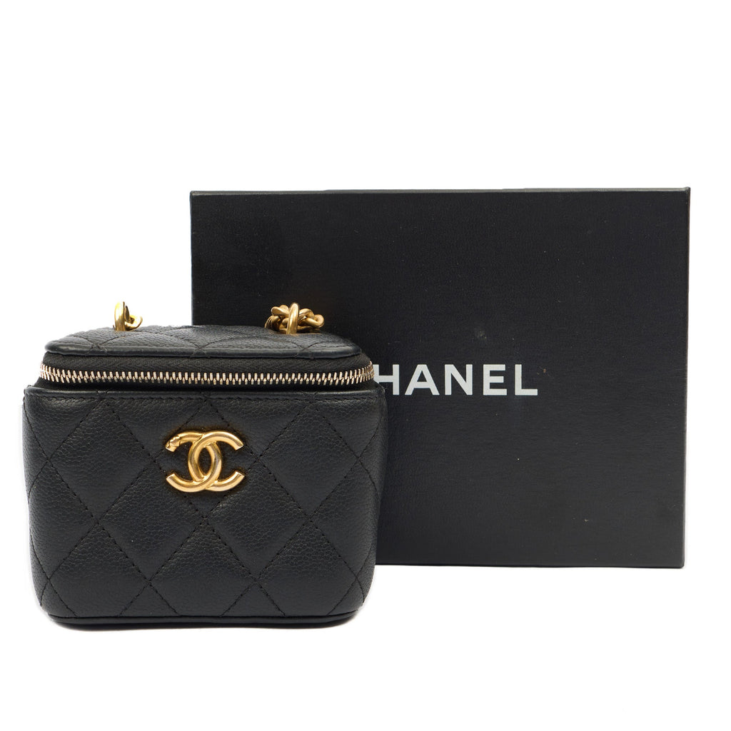 Chanel Cross Body Vanity Case - Mini in Black, Caviar Leather — Side View