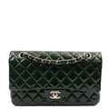 Chanel Shoulder Bag Classic Double Flap - Medium in Green, Patent Leather — Front View