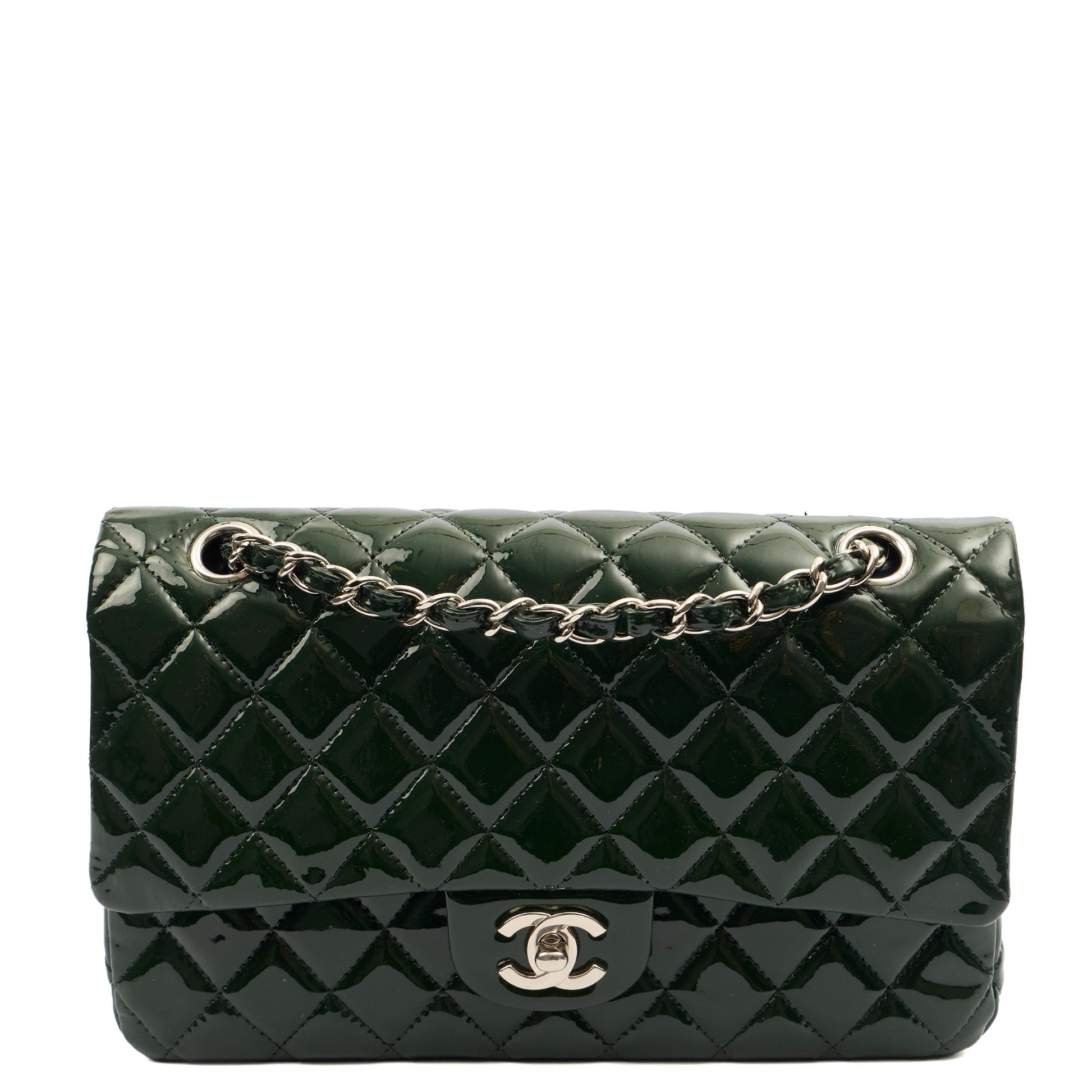 Chanel Shoulder Bag Classic Double Flap - Medium in Green, Patent Leather — Alternate View 19
