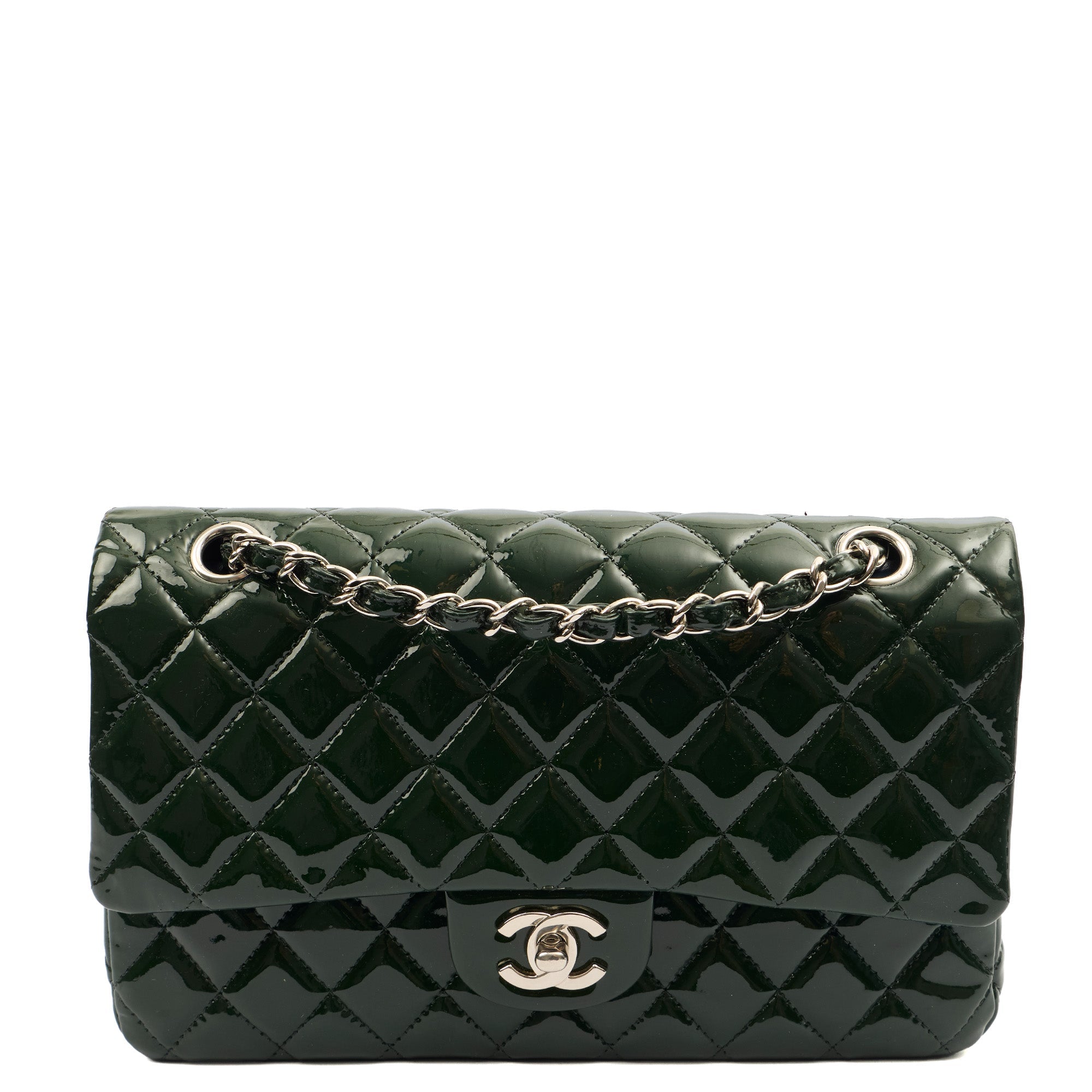 Chanel Shoulder Bag Classic Double Flap - Medium in Green, Patent Leather — Alternate View 19