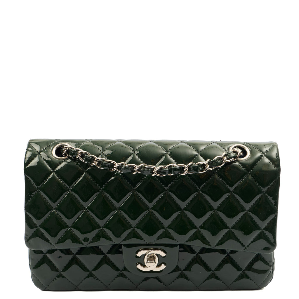 Chanel Shoulder Bag Classic Double Flap - Medium in Green, Patent Leather — Alternate View 10