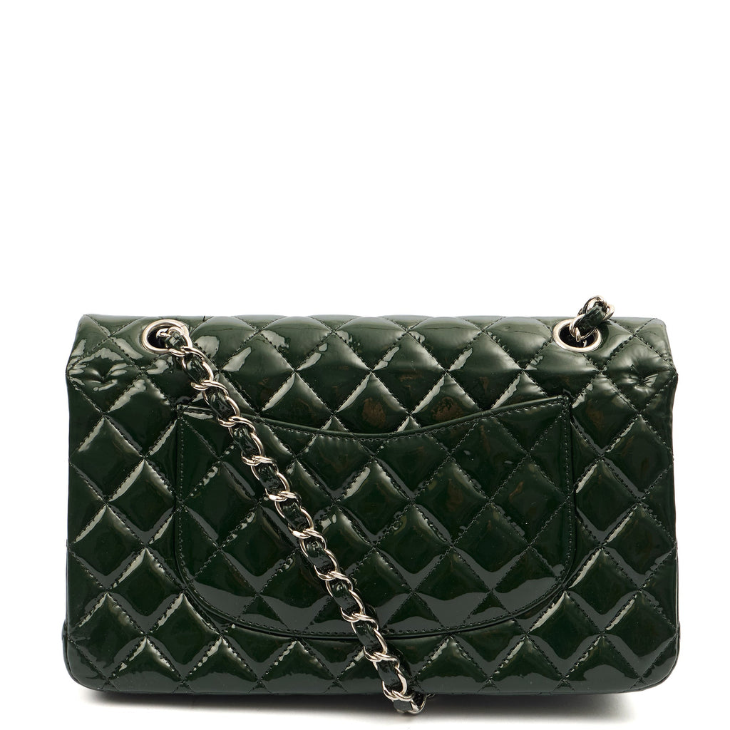 Chanel Shoulder Bag Classic Double Flap - Medium in Green, Patent Leather — Back View