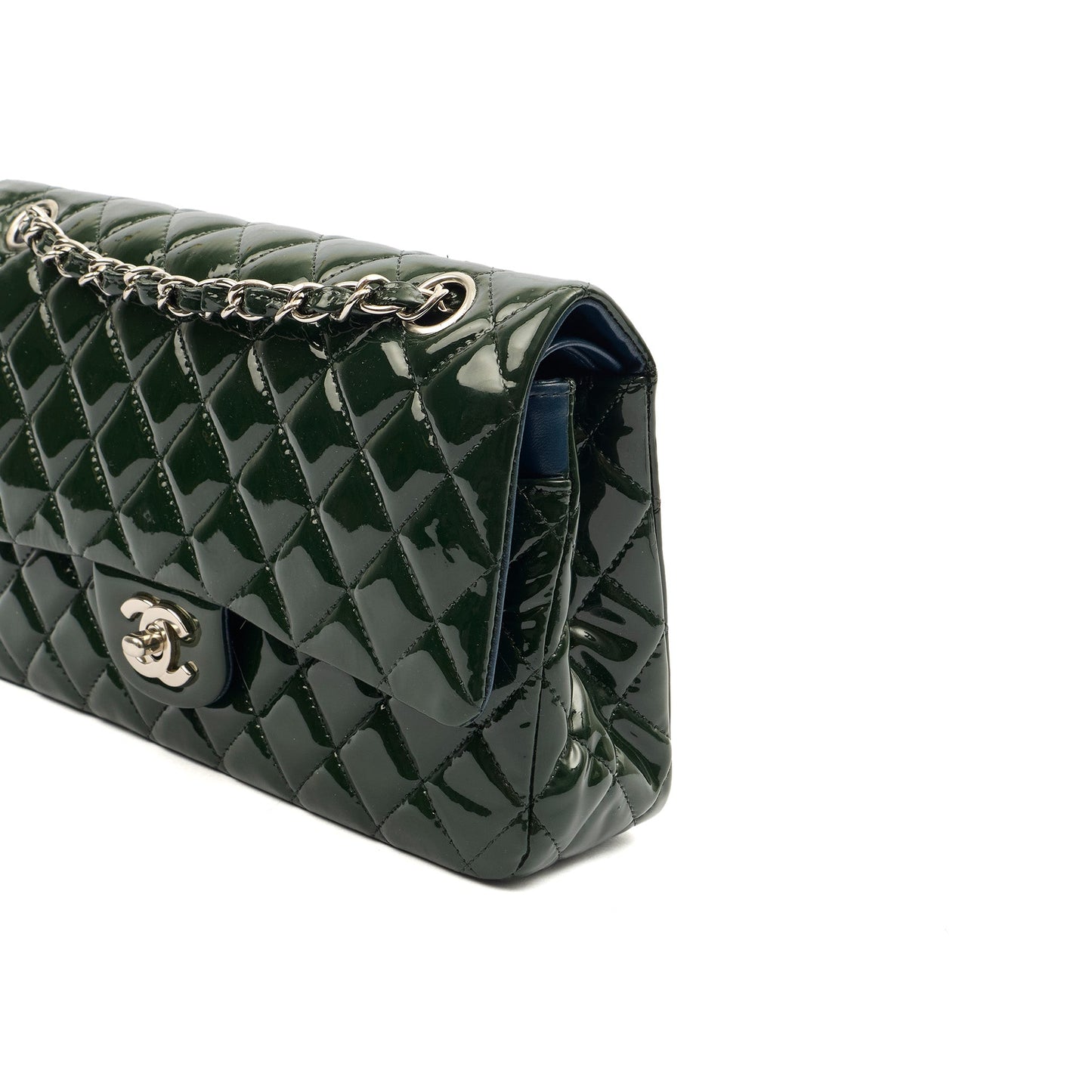 Chanel Shoulder Bag Classic Double Flap - Medium in Green, Patent Leather — Alternate View 23