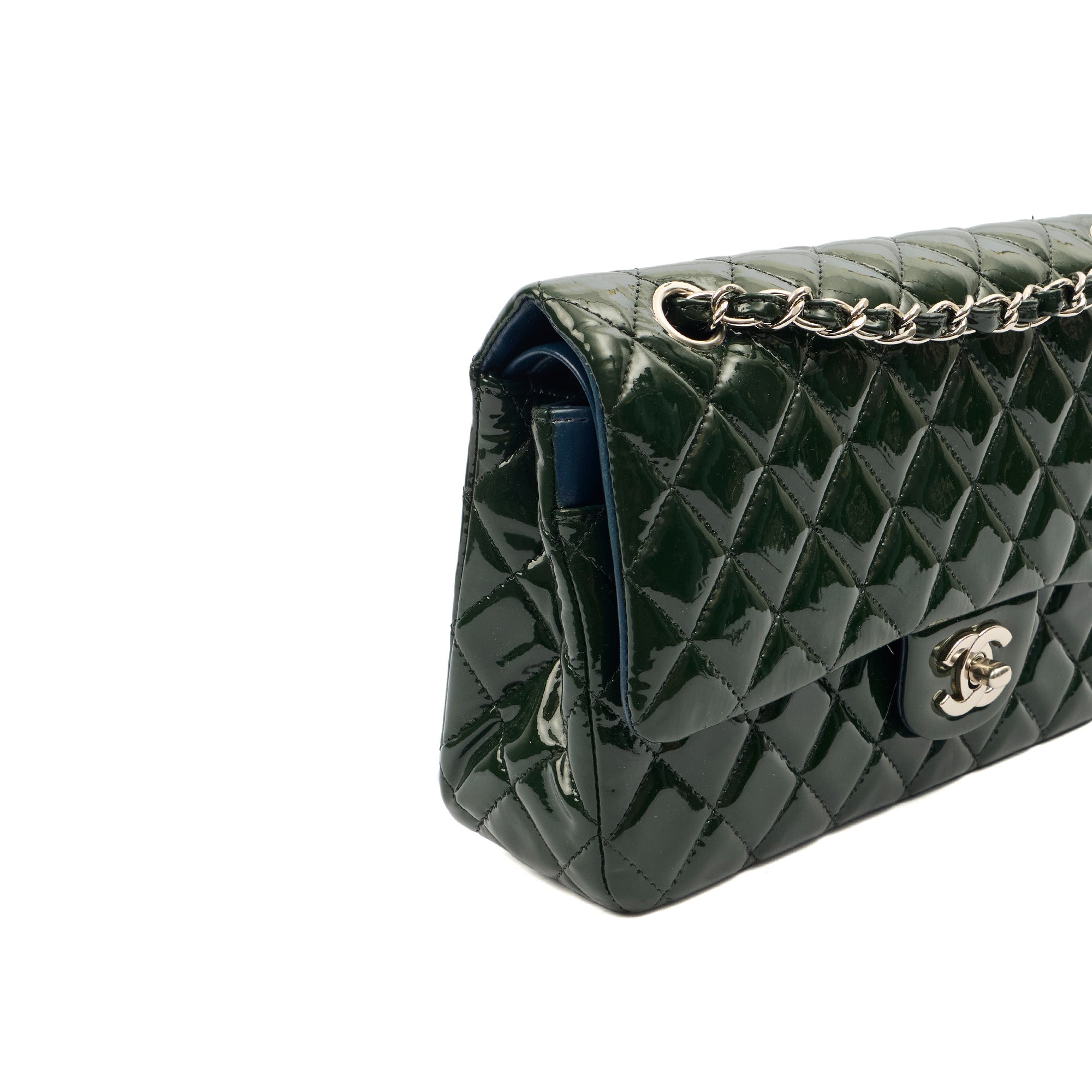 Chanel Shoulder Bag Classic Double Flap - Medium in Green, Patent Leather — Alternate View 7