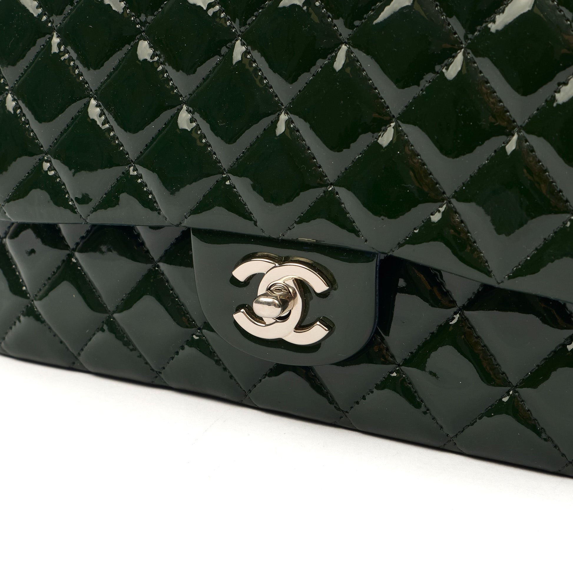 Chanel Shoulder Bag Classic Double Flap - Medium in Green, Patent Leather — Alternate View 24