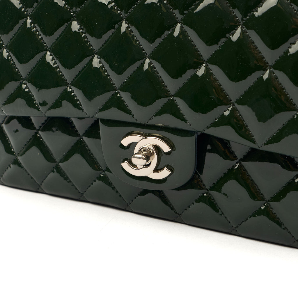 Chanel Shoulder Bag Classic Double Flap - Medium in Green, Patent Leather — Alternate View 15
