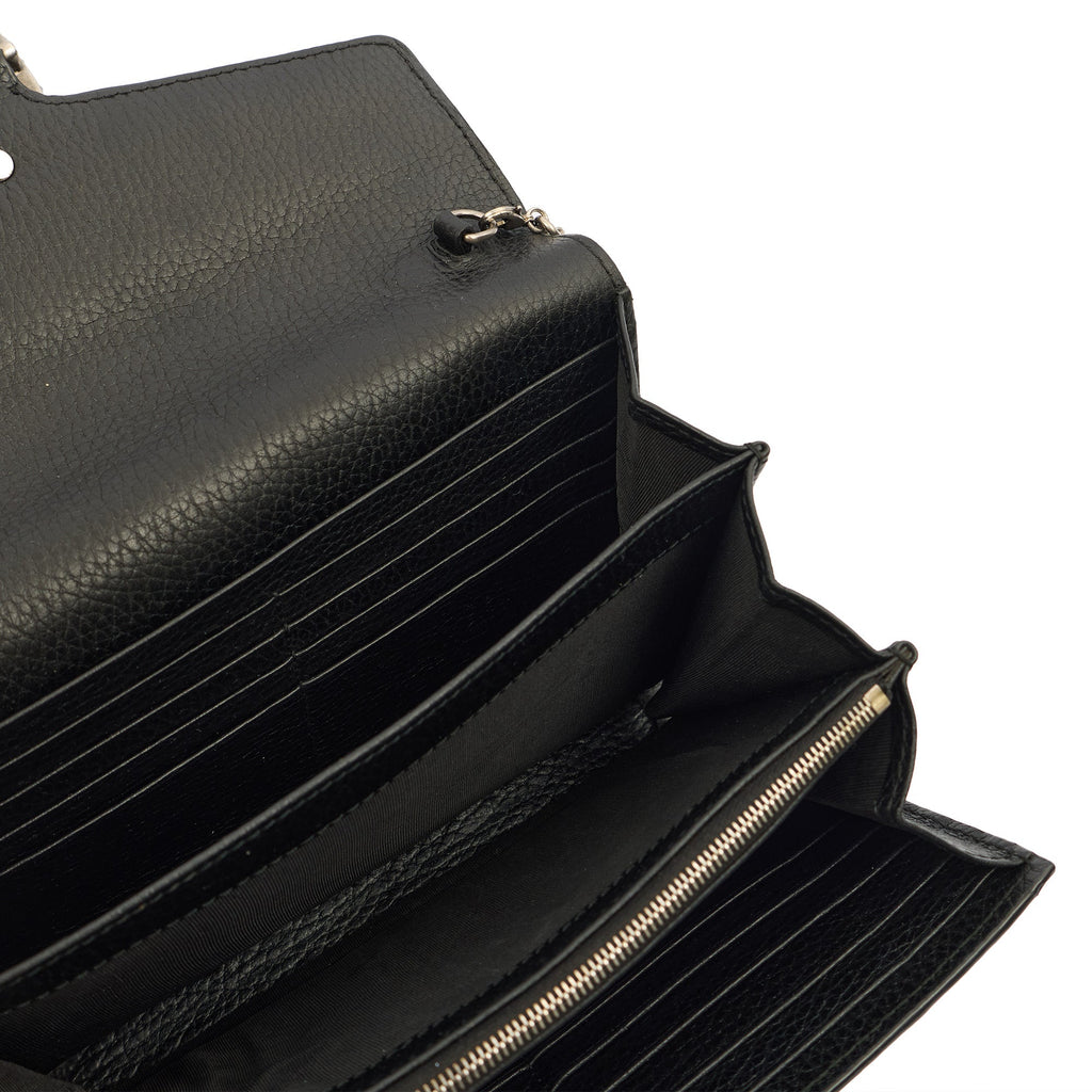 Gucci Clutch Dionysus Chain Wallet in Black, Leather — Detail View