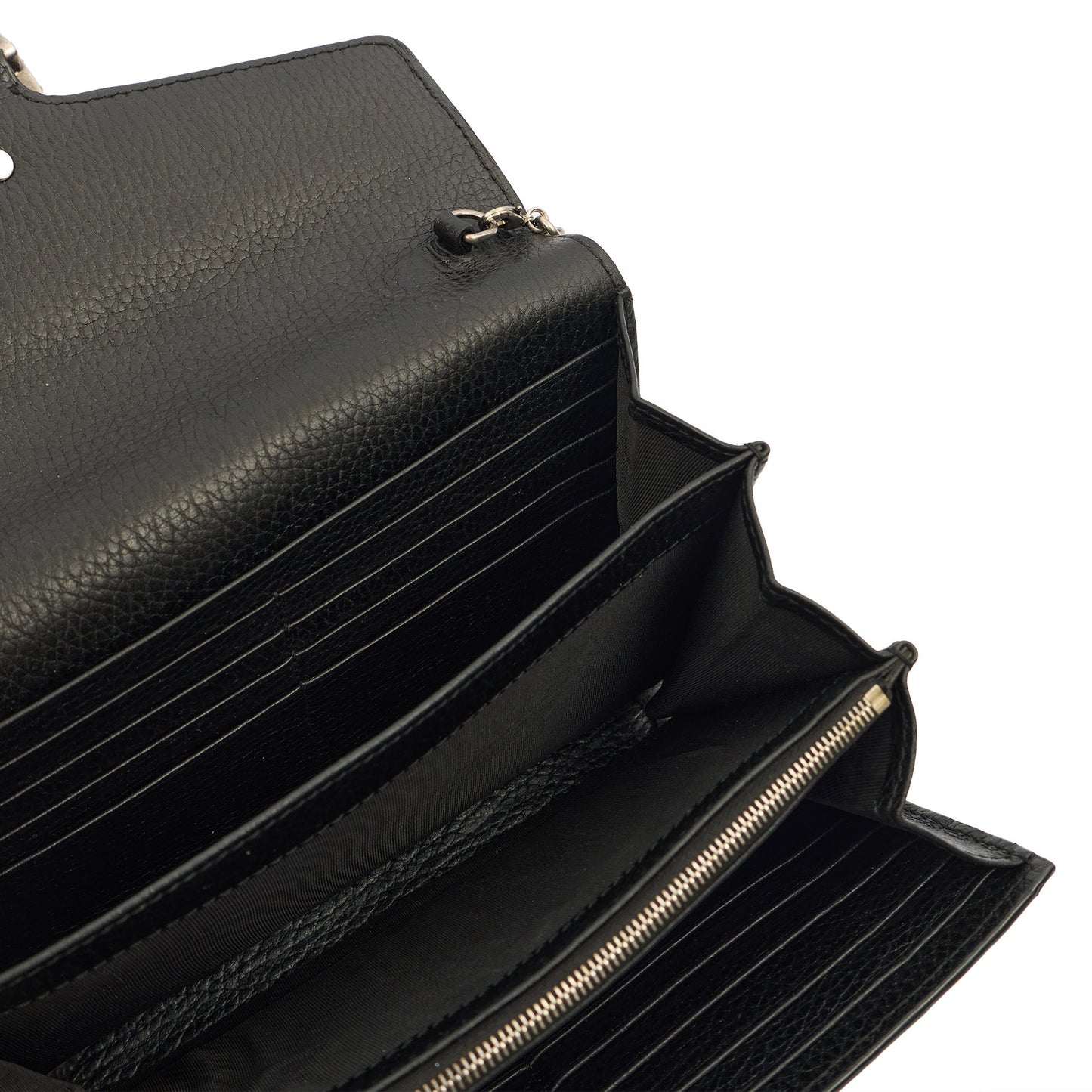 Gucci Clutch Dionysus Chain Wallet in Black, Leather — Detail View