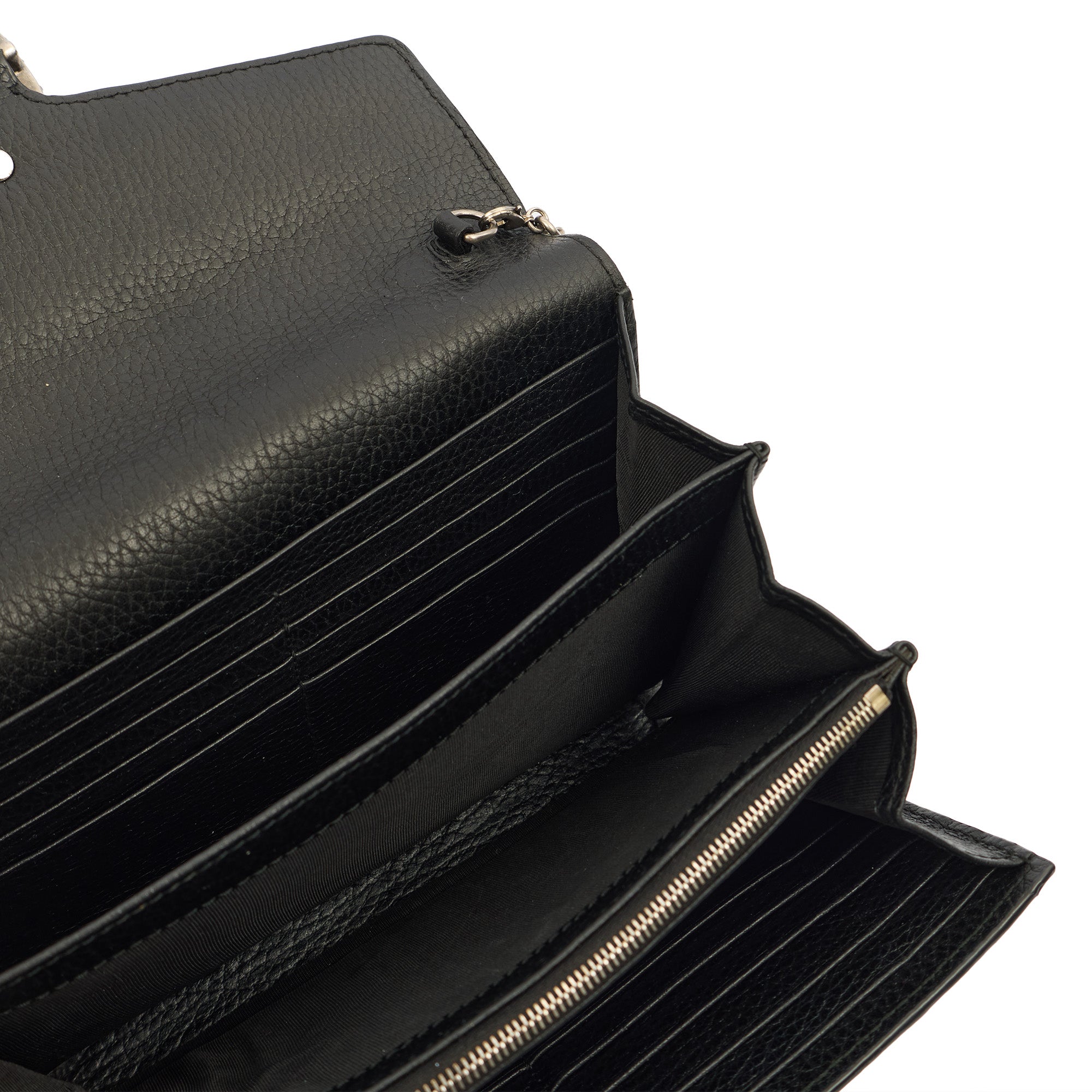 Gucci Clutch Dionysus Chain Wallet in Black, Leather — Detail View