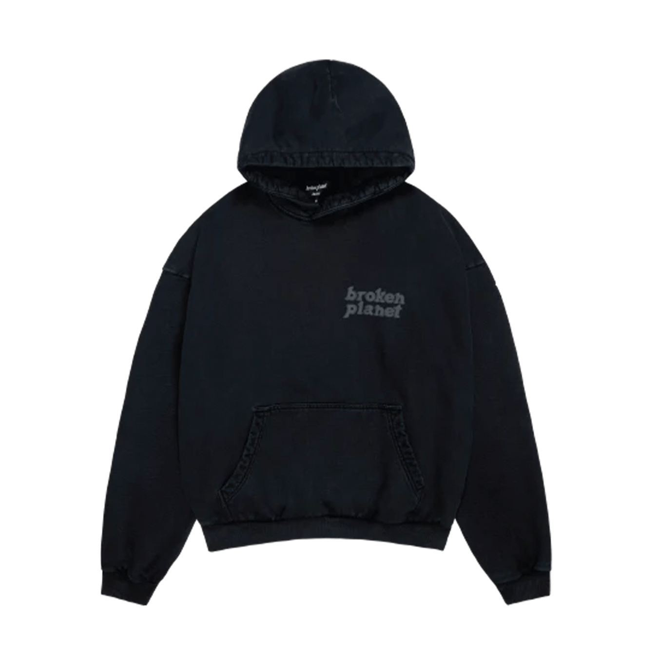 Broken Planet Basics Hoodie 'Washed Midnight Black' — XXS — Front View