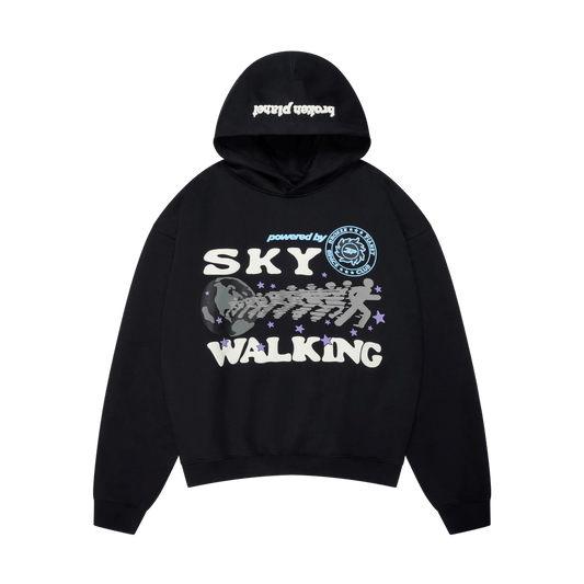 Broken Planet Hoodie 'Sky Walking' - Midnight Black — XXS — Front View