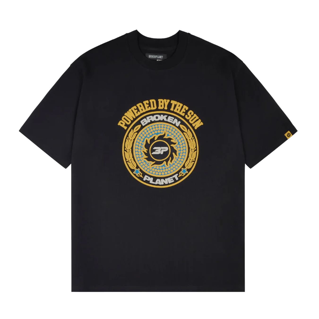 Broken Planet T-Shirt 'Powered By The Sun' - Midnight Black — XXS — Front View