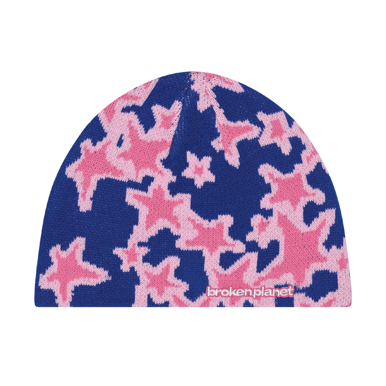 Broken Planet Pixel Star Beanie 'Cobalt Blue/Pink' — Front View