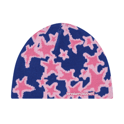 Broken Planet Pixel Star Beanie 'Cobalt Blue/Pink' — Front View