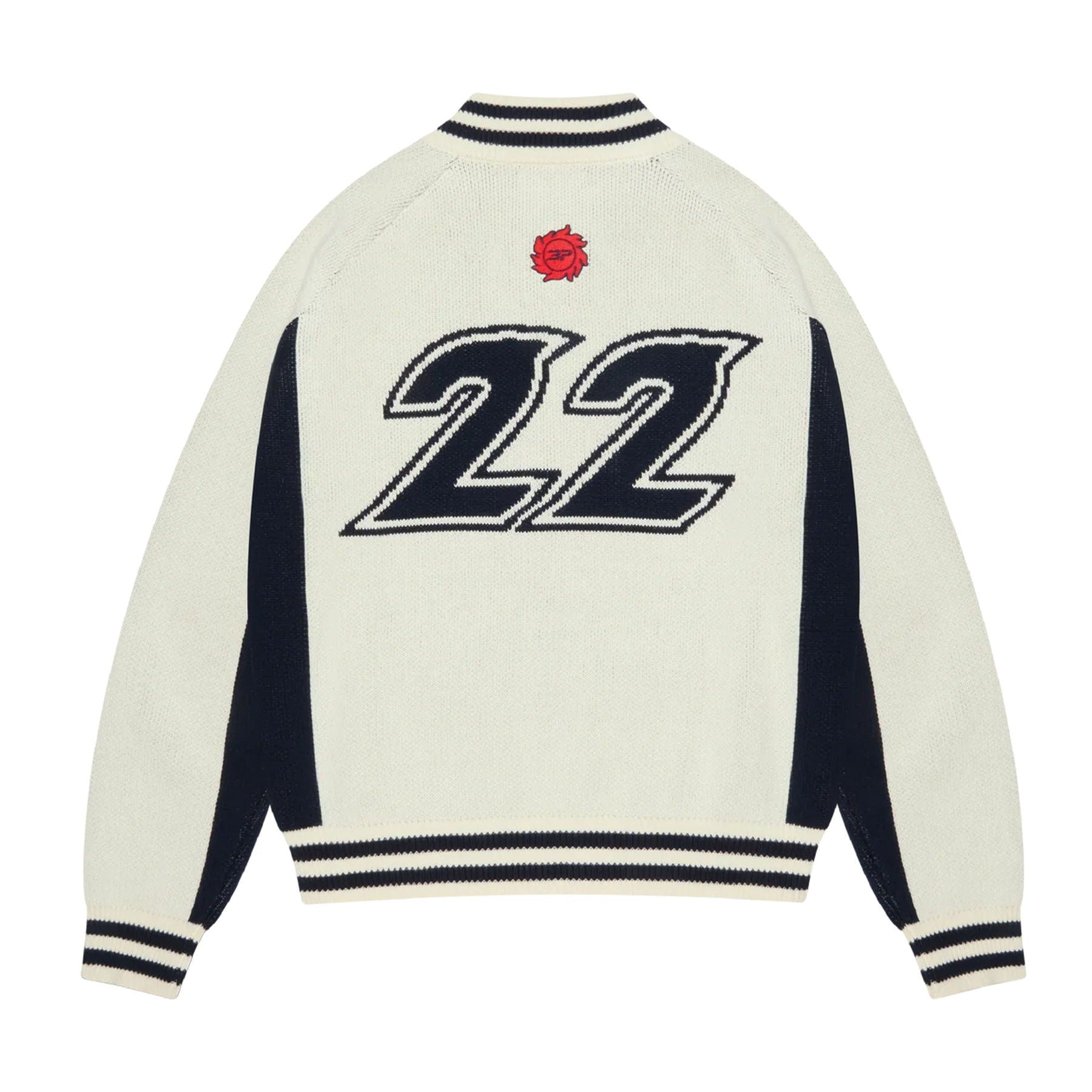 Broken Planet Racer Knit Zip Up 'White Navy' — XXS — Side View