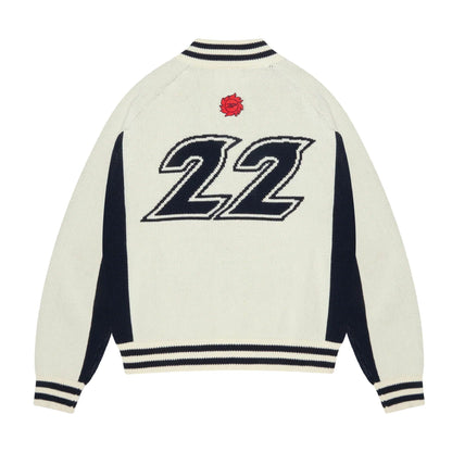 Broken Planet Racer Knit Zip Up 'White Navy' — XXS — Side View