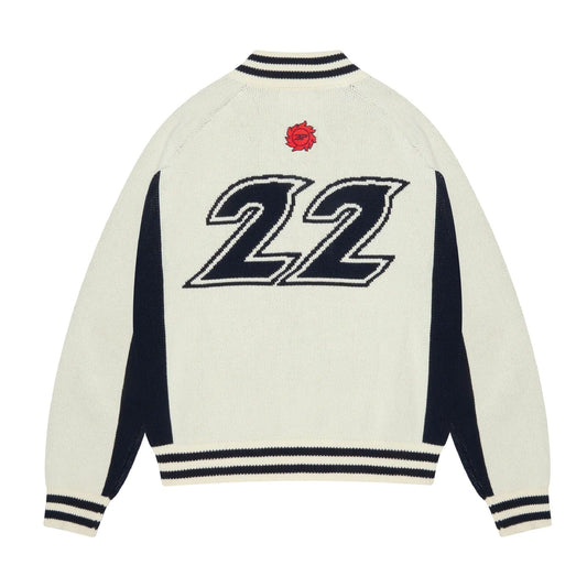Broken Planet Racer Knit Zip Up 'White Navy' — XXS — Side View