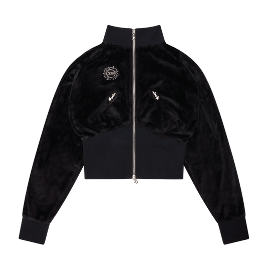 Broken Planet Star Girl Velour Track Jacket 'Midnight Black' — XXS — Front View