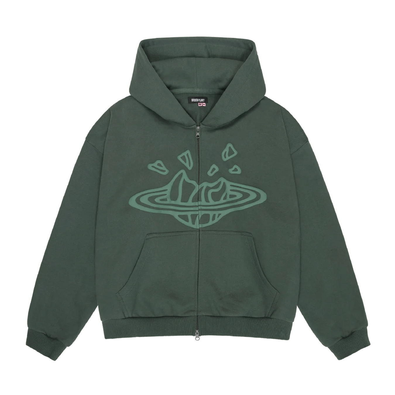 Broken Planet Zip Up Hoodie 'Emerald Green' — XXS — Front View