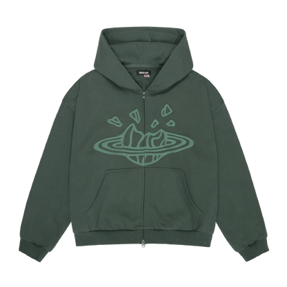 Broken Planet Zip Up Hoodie 'Emerald Green' — XXS — Front View