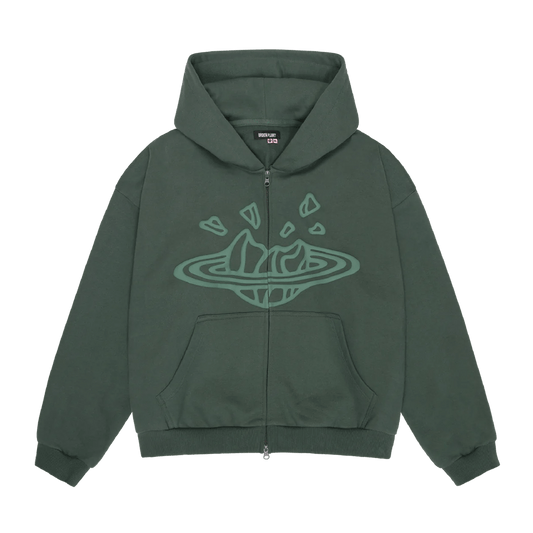 Broken Planet Zip Up Hoodie 'Emerald Green' — XXS — Front View